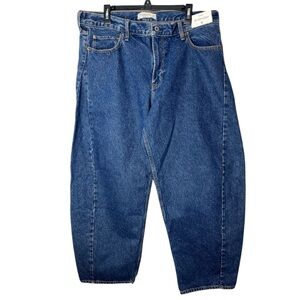 New Abercrombie & Fitch Mid Rise Long Barrel Dark Wash Jeans